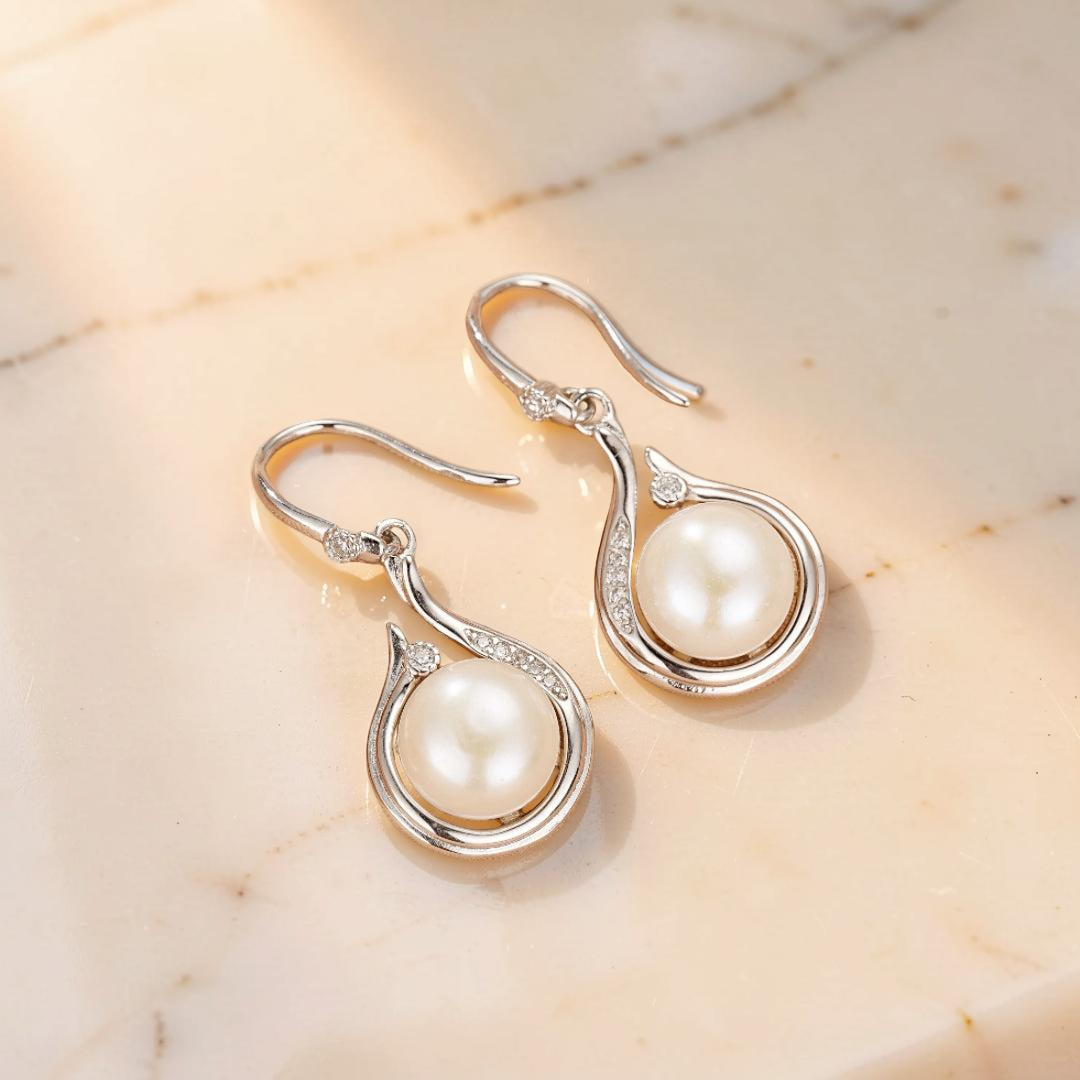Boucles d'Oreilles Perle – Goutte Royale, Argent