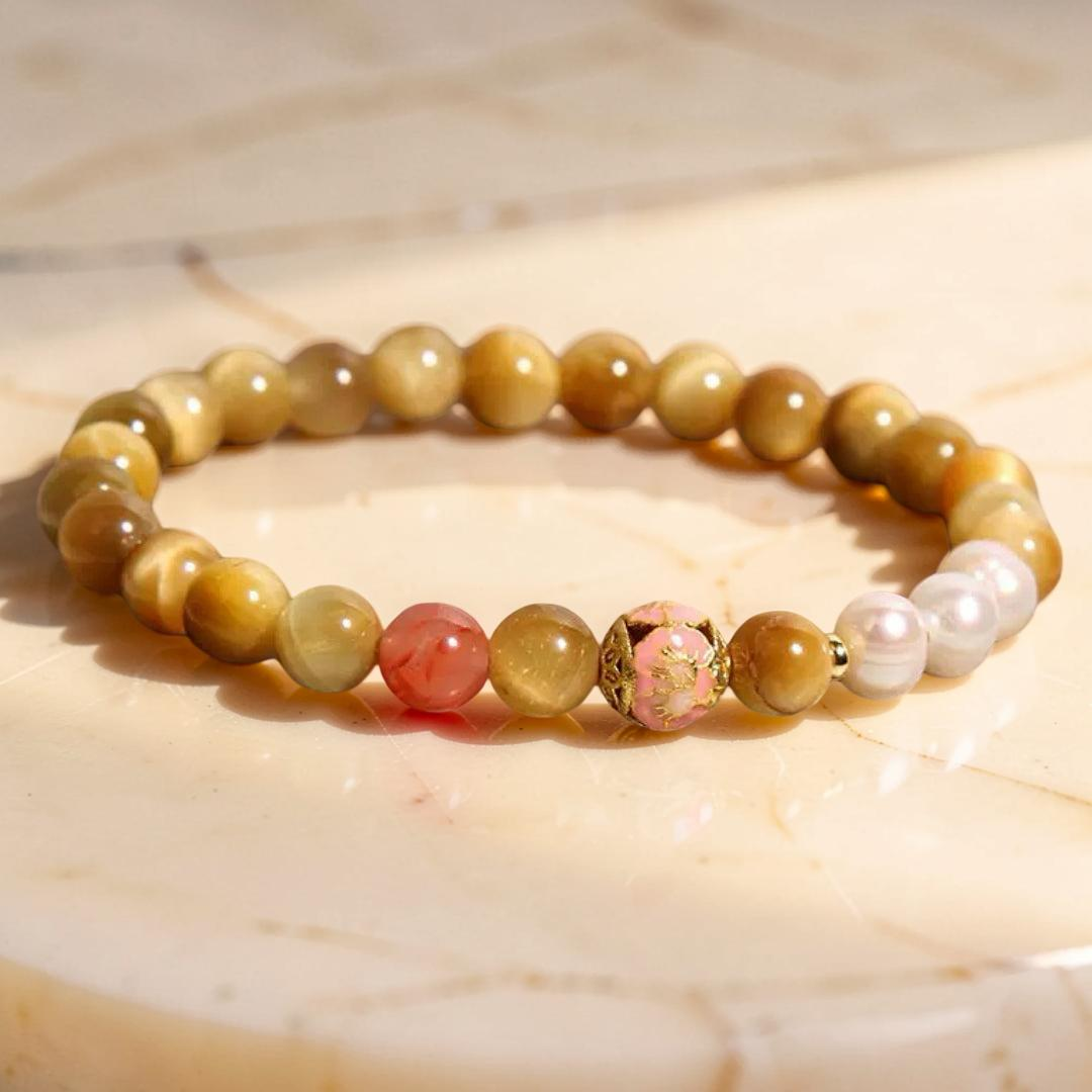 Bracelet Œil de Tigre et Perles – Éclat Impérial