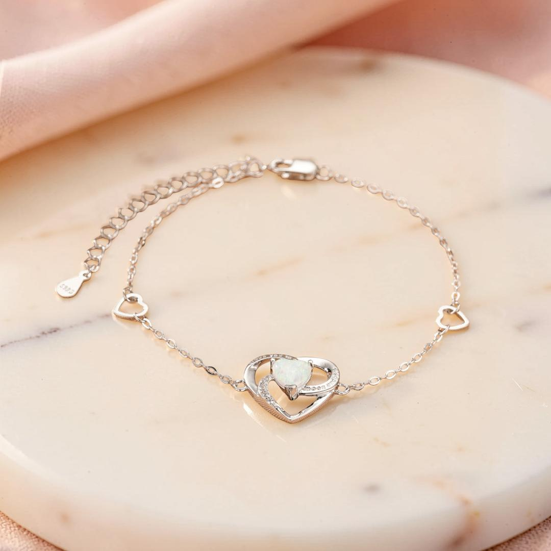 Bracelet Opale – Cœur Éternel, Argent