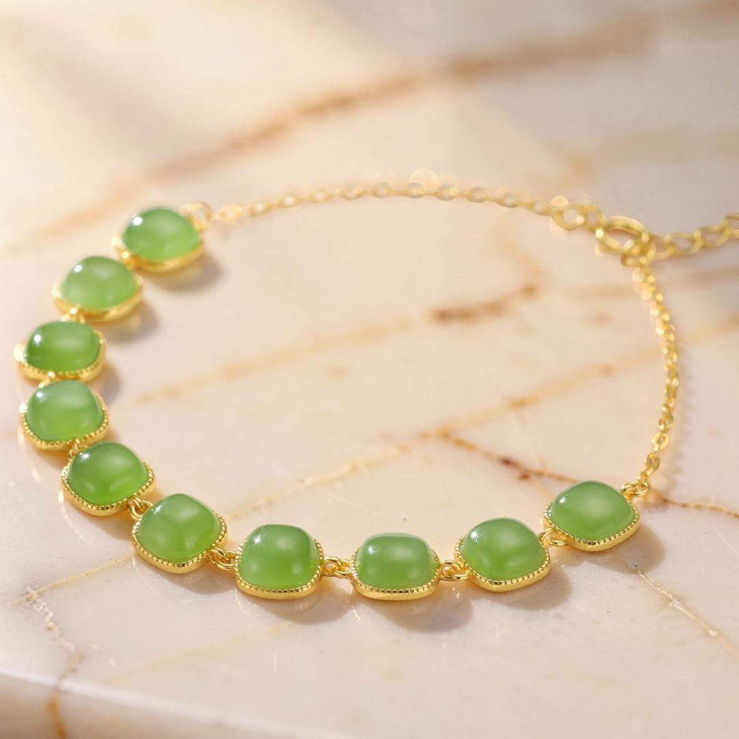Bracelet Jade – Perle de Lumière, Argent Plaqué Or