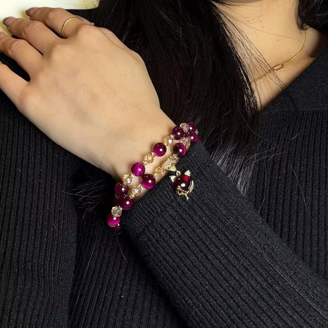 Bracelet Œil de Tigre – Charme Félin, Argent Plaqué Or