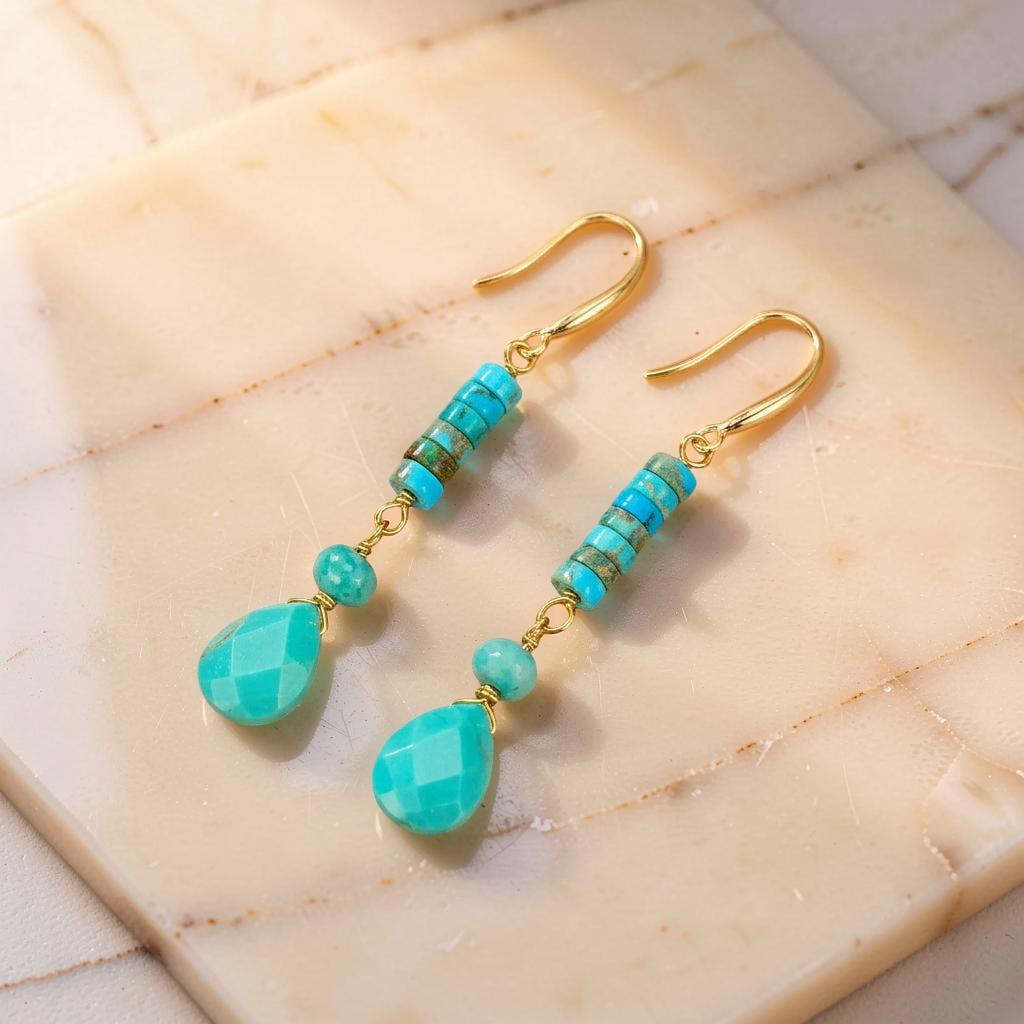 Boucles d'Oreilles Turquoise – Cylindre