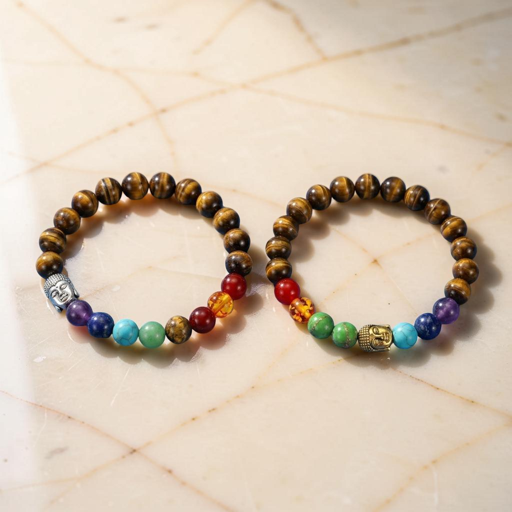 Bracelet 7 Chakras Œil de Tigre et Pierres Naturelles - Bouddha