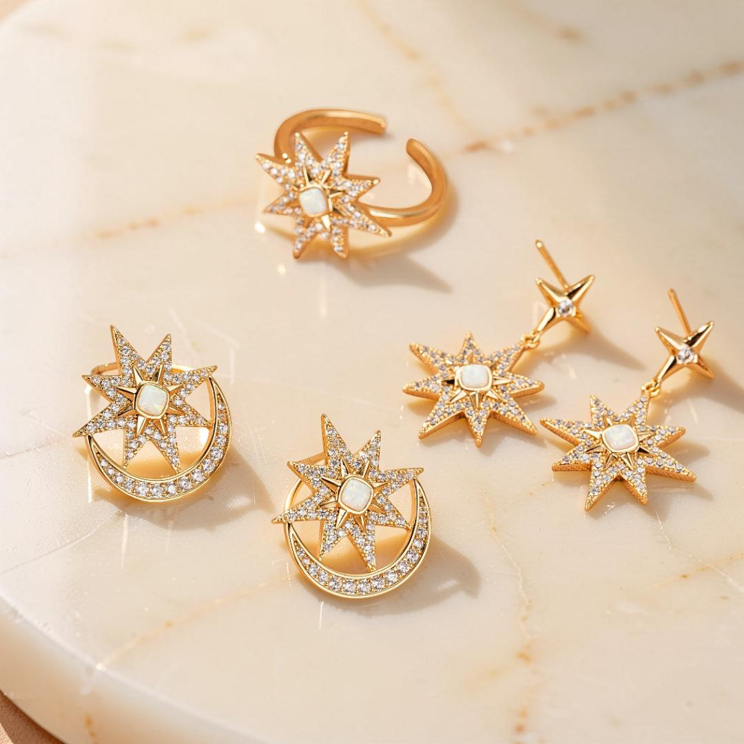 Boucles d'Oreilles Opale – Lune Étoilée