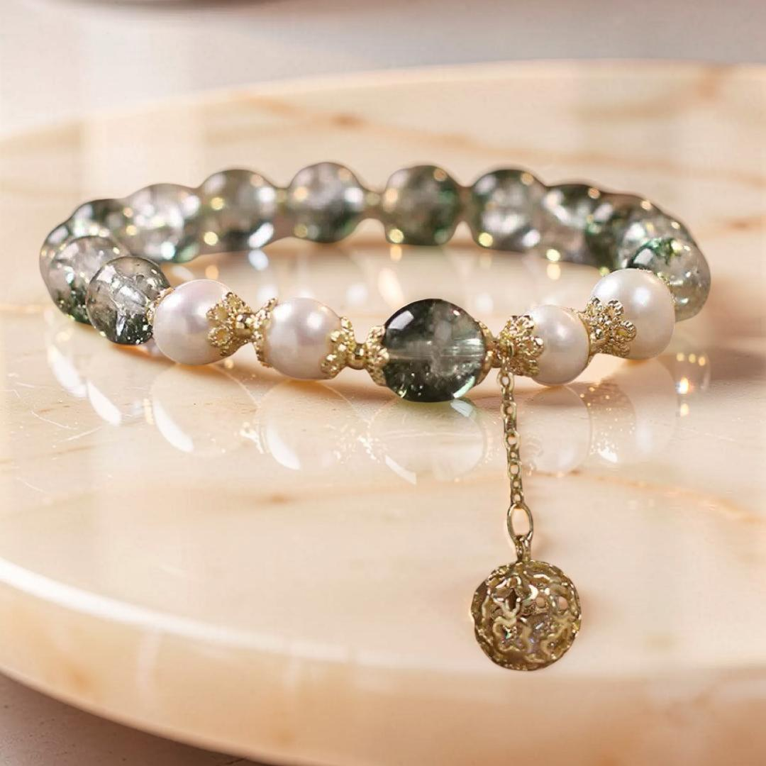 Bracelet Quartz Vert et Perle – Harmonie Royale