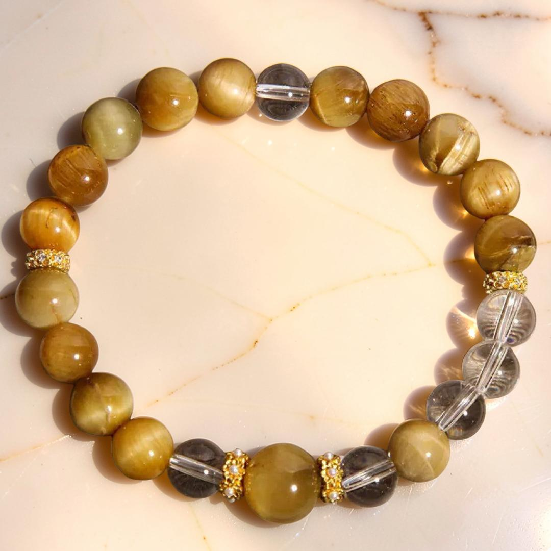Bracelet Œil de Tigre et Cristal de Roche – Force Féminine