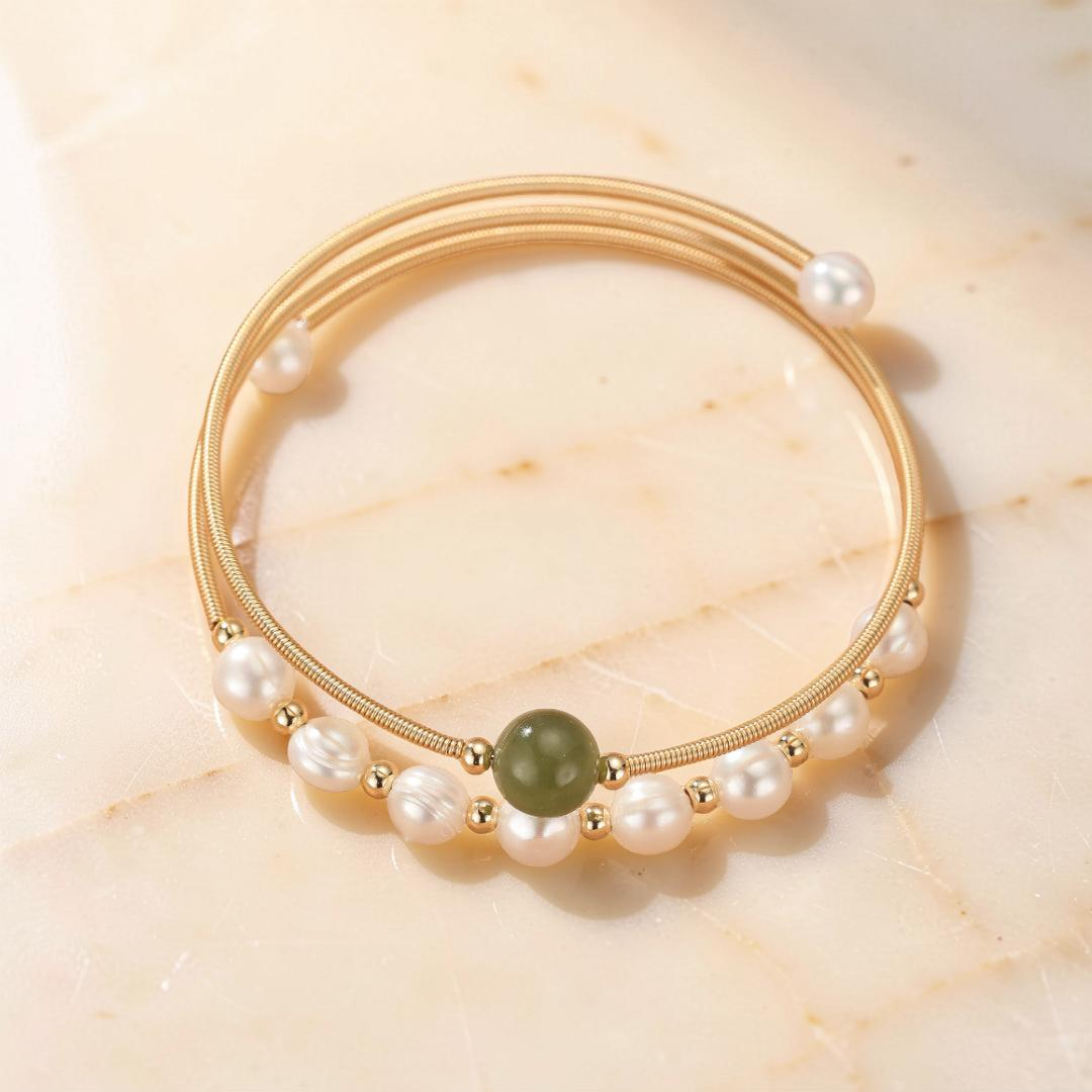 Bracelet Jade Néphrite et Perle – Élégance Pure