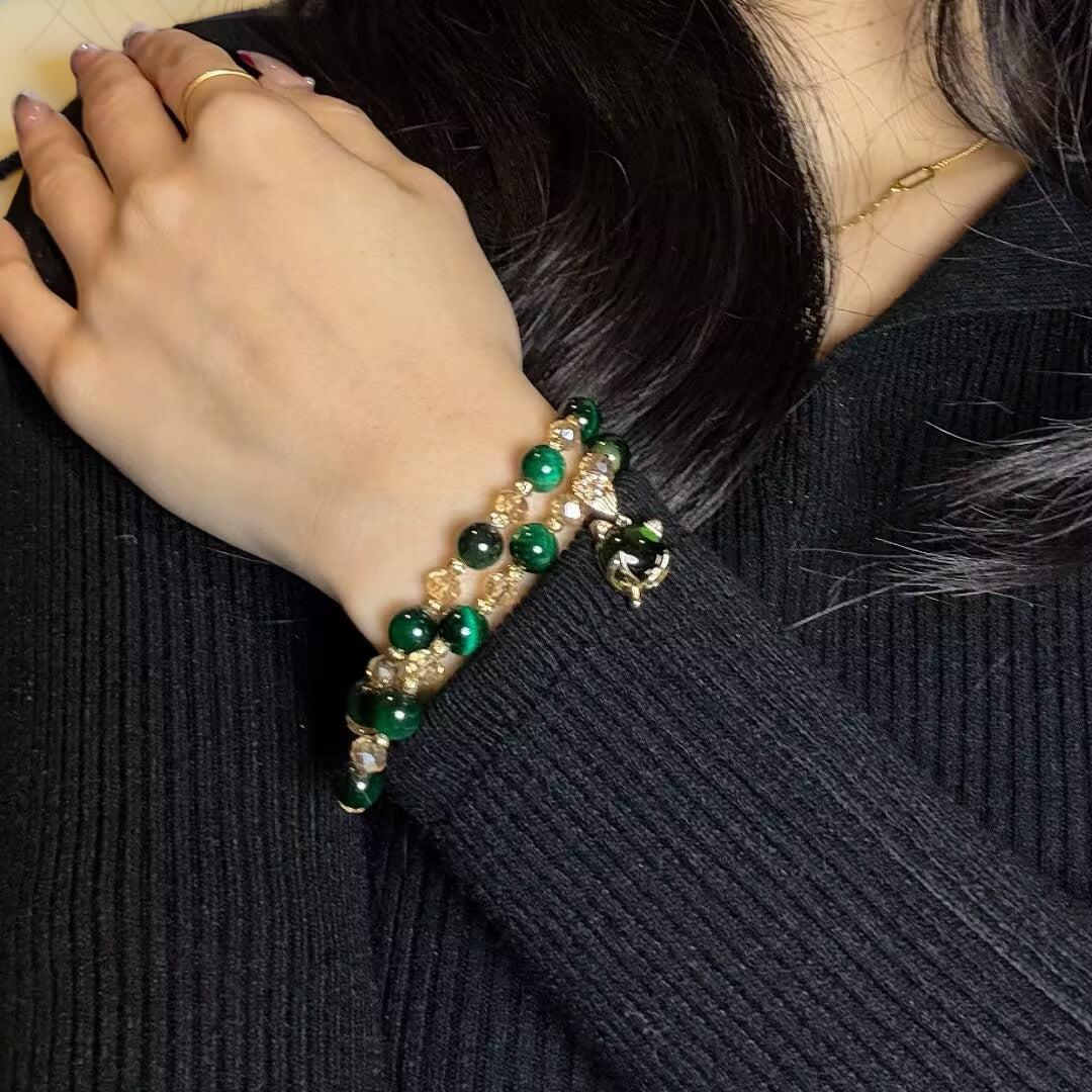 Bracelet Œil de Tigre – Charme Félin, Argent Plaqué Or