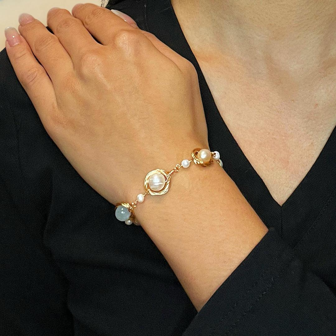 Bracelet Aigue-marine et Perle – Trésor Marin