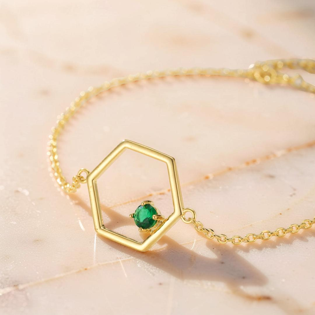 Bracelet Péridot – Étoile Radieuse, Argent Plaqué Or