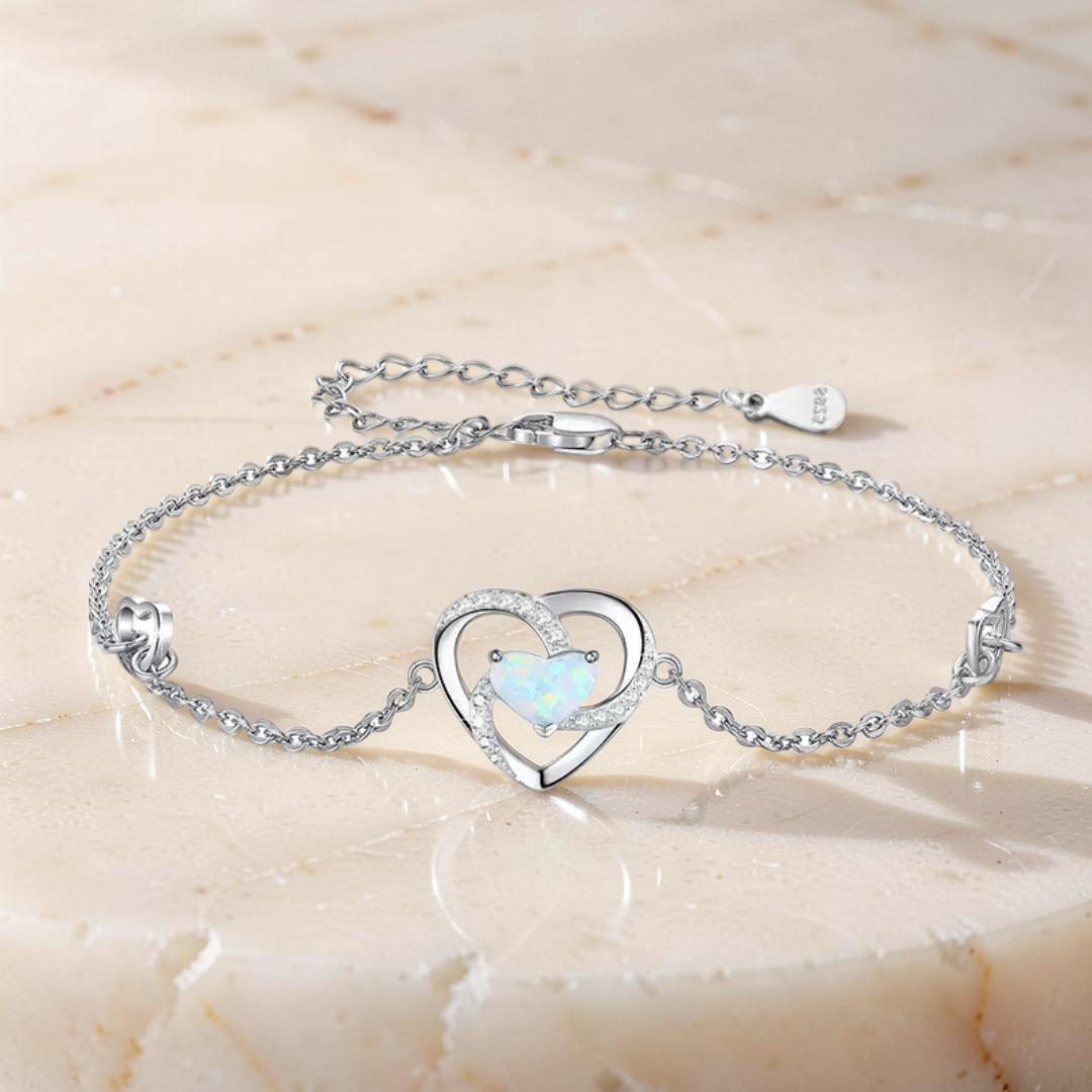 Bracelet Opale – Cœur Éternel, Argent