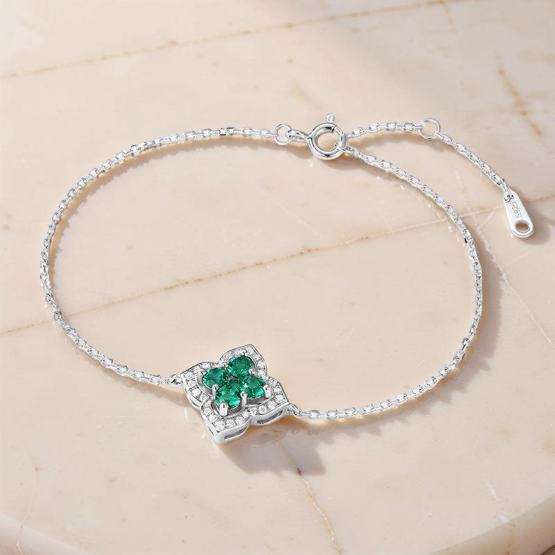 Bracelet Émeraude – Fleur de Chance, Argent 925