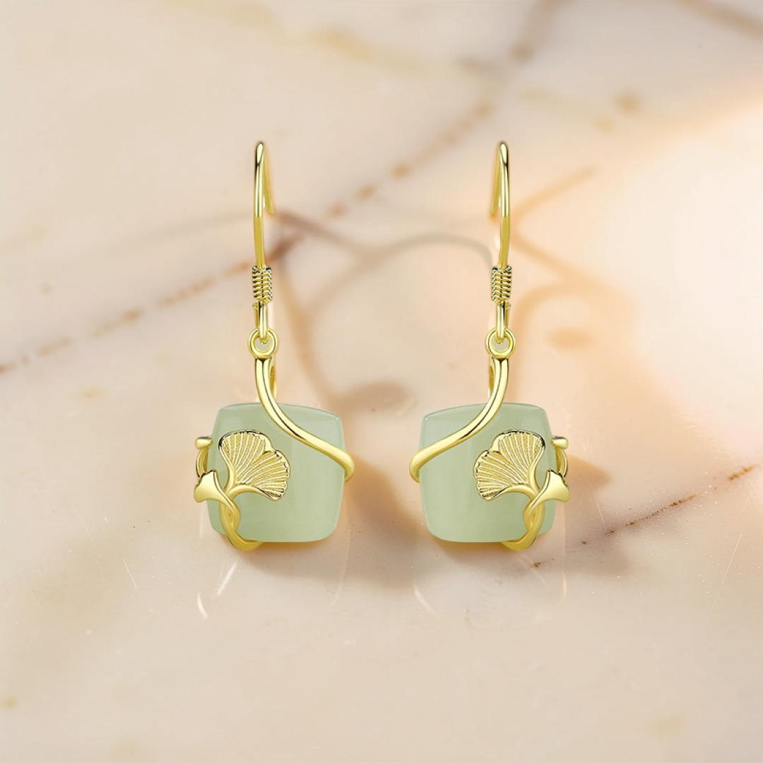 Boucles d'Oreilles Jade – Éveil du Cœur, Argent Plaqué Or