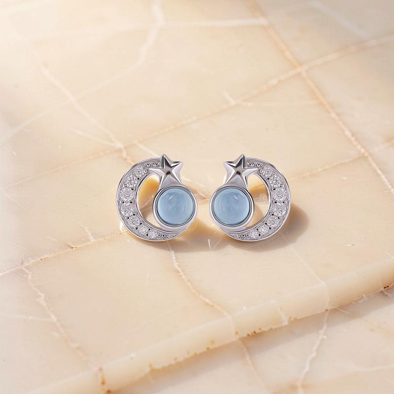 Boucles d'oreilles Aigue marine – Étoile Lunaire, Argent