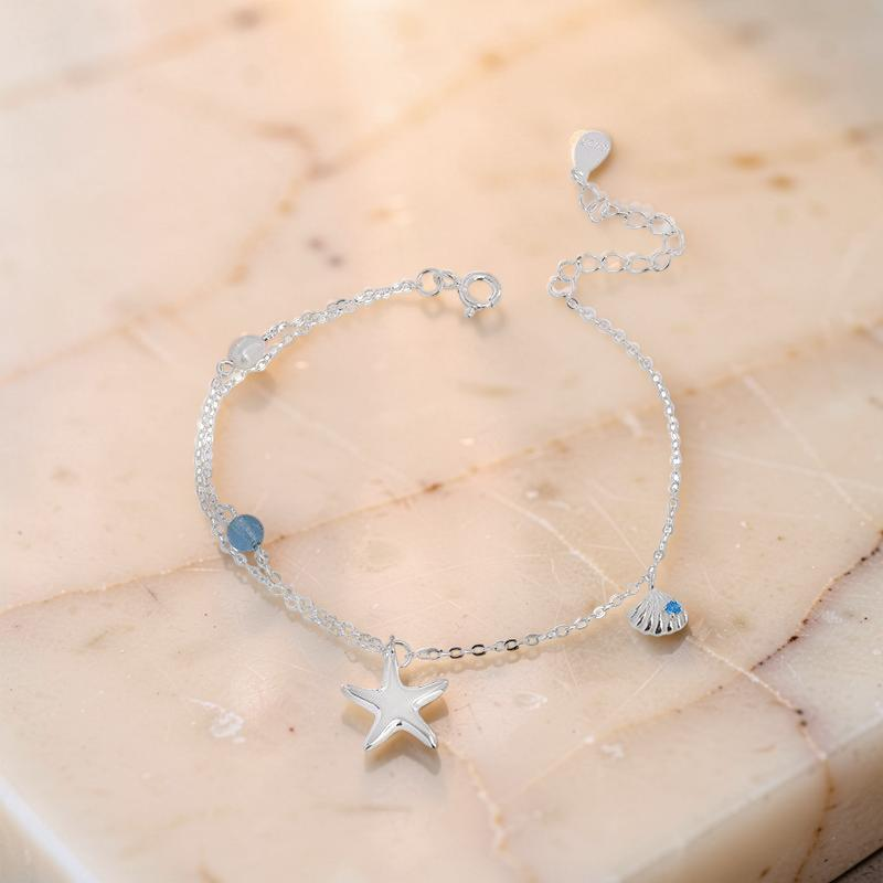 Bracelet Aigue-marine et Perle – Étoile des Mers, Argent S925