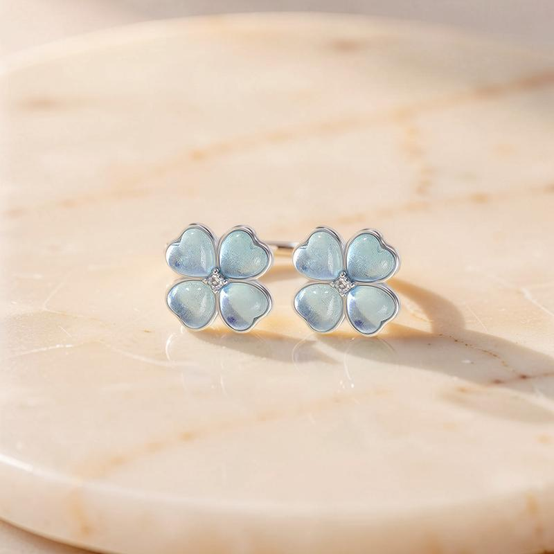 Boucles d'oreilles Aigue marine – Trèfle Céleste, Argent