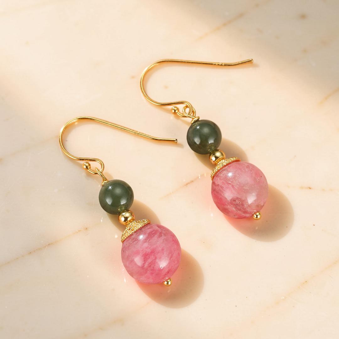 Boucles d’Oreilles Rhodonite et Jade – Duo Bien-Être