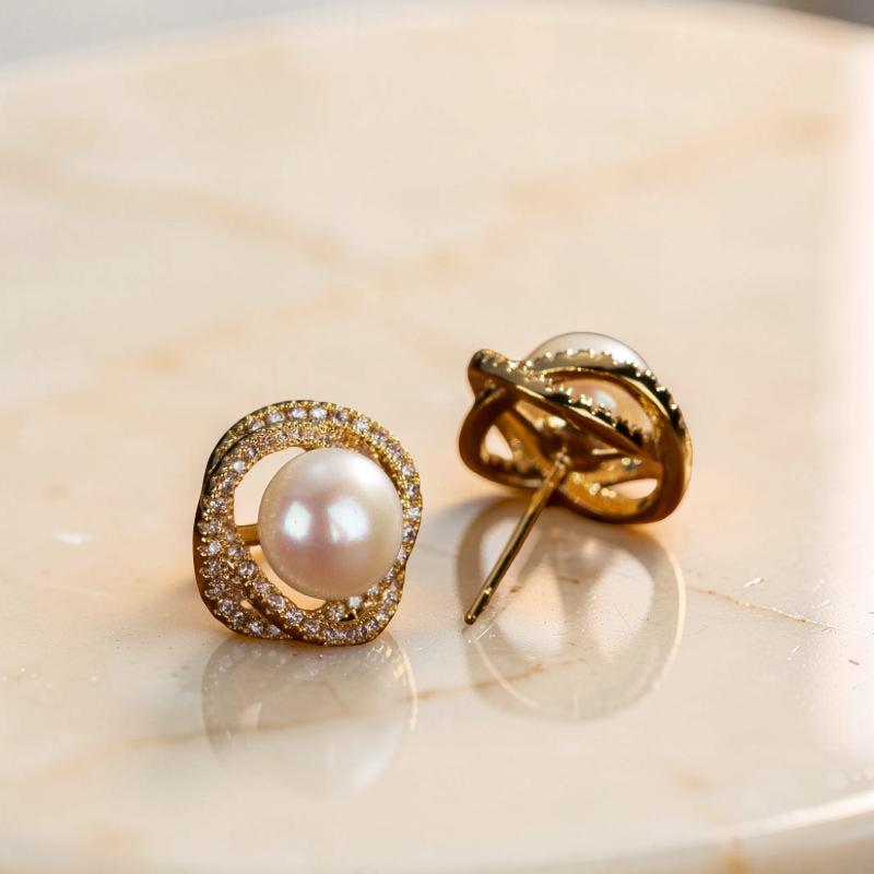 Boucles d'Oreilles Perle – Douceur Nacrée, Argent Plaqué Or