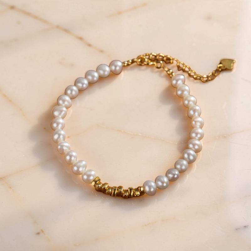 Bracelet Perle – Éclat Pur, Argent Plaqué Or