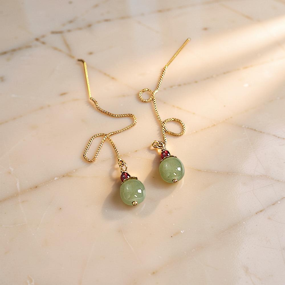 Boucles d’Oreilles Jade et Agate – Fruit, Argent Plaqué Or