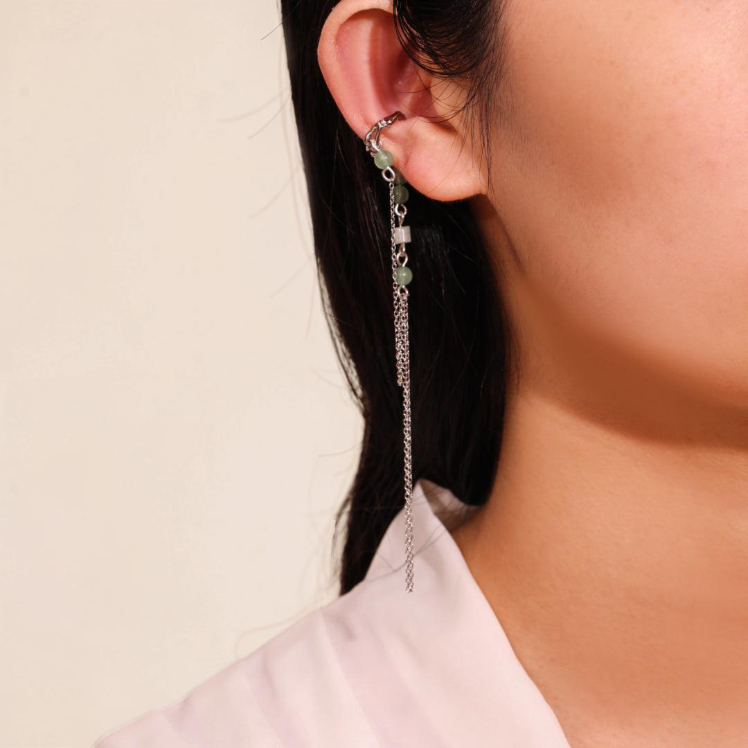 Boucle d'Oreille Aventurine – Force du Bambou, Argent