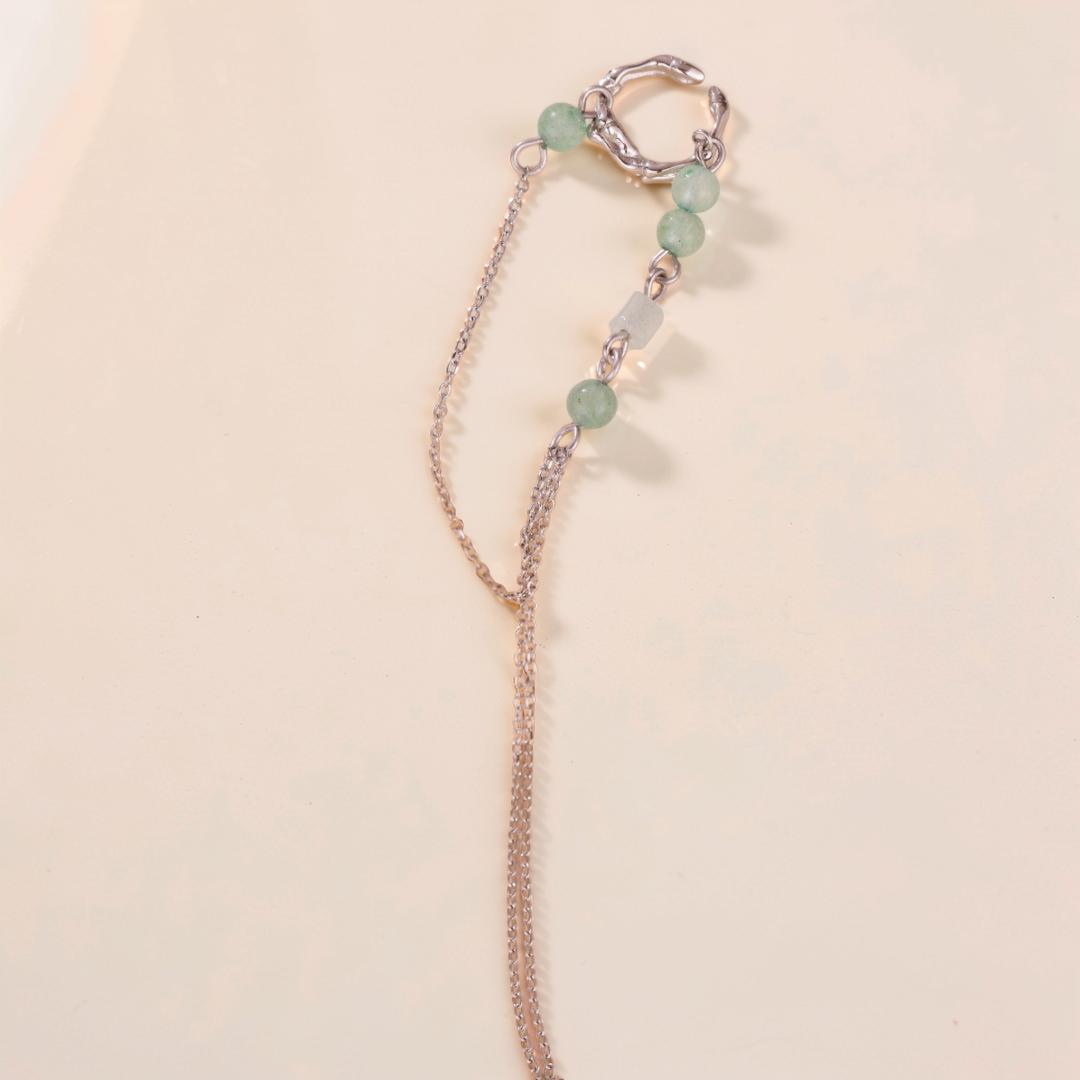 Boucle d'Oreille Aventurine – Force du Bambou, Argent