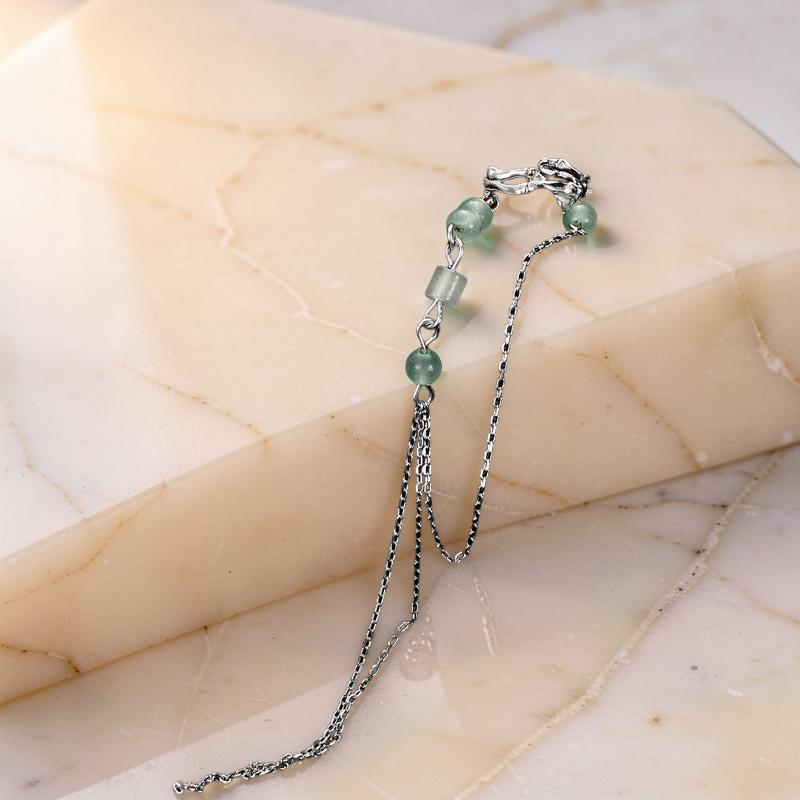 Boucle d'Oreille Aventurine – Force du Bambou, Argent