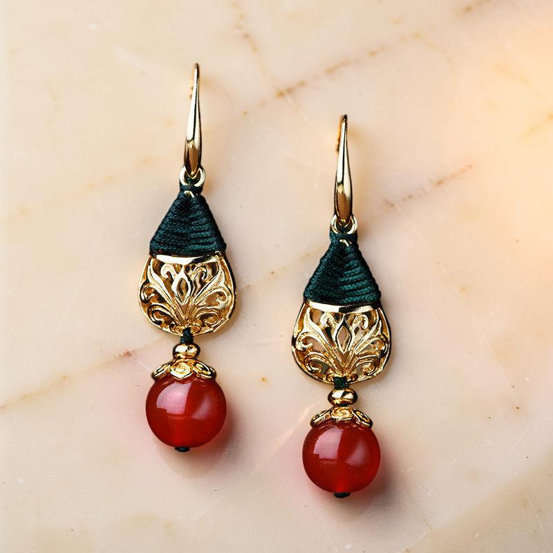Boucles d'Oreilles Agate – Force Sereine, Plaqué Or