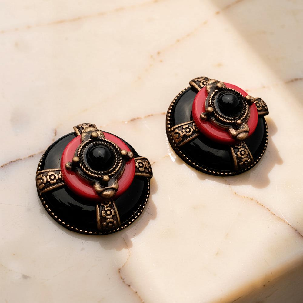 Boucles d'Oreilles Agate - Rouge et Noir