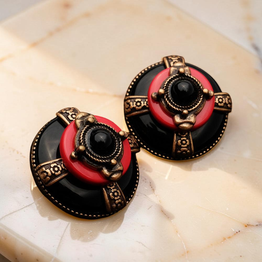 Boucles d'Oreilles Agate - Rouge et Noir
