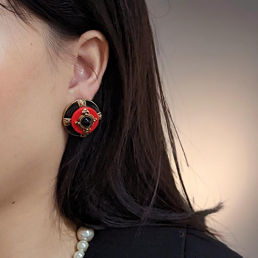 Boucles d'Oreilles Agate - Rouge et Noir