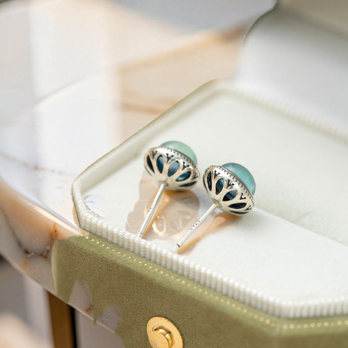 Boucles d'Oreilles Aigue Marine – Azur Élégance, Argent