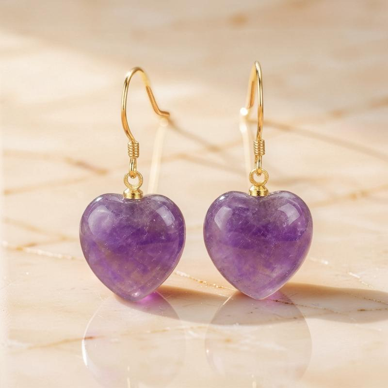 Boucles d'Oreilles Améthyste – Amour Serein, Argent Plaqué Or
