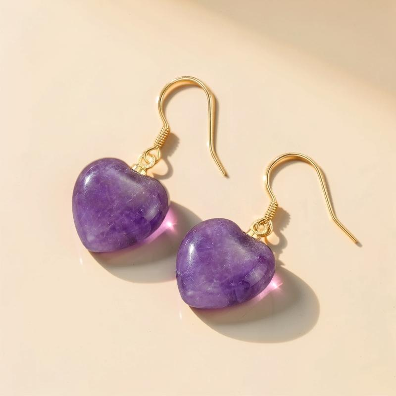 Boucles d'Oreilles Améthyste – Amour Serein, Argent Plaqué Or
