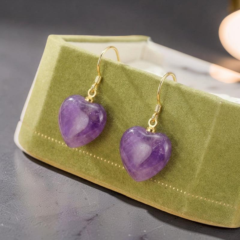 Boucles d'Oreilles Améthyste – Amour Serein, Argent Plaqué Or