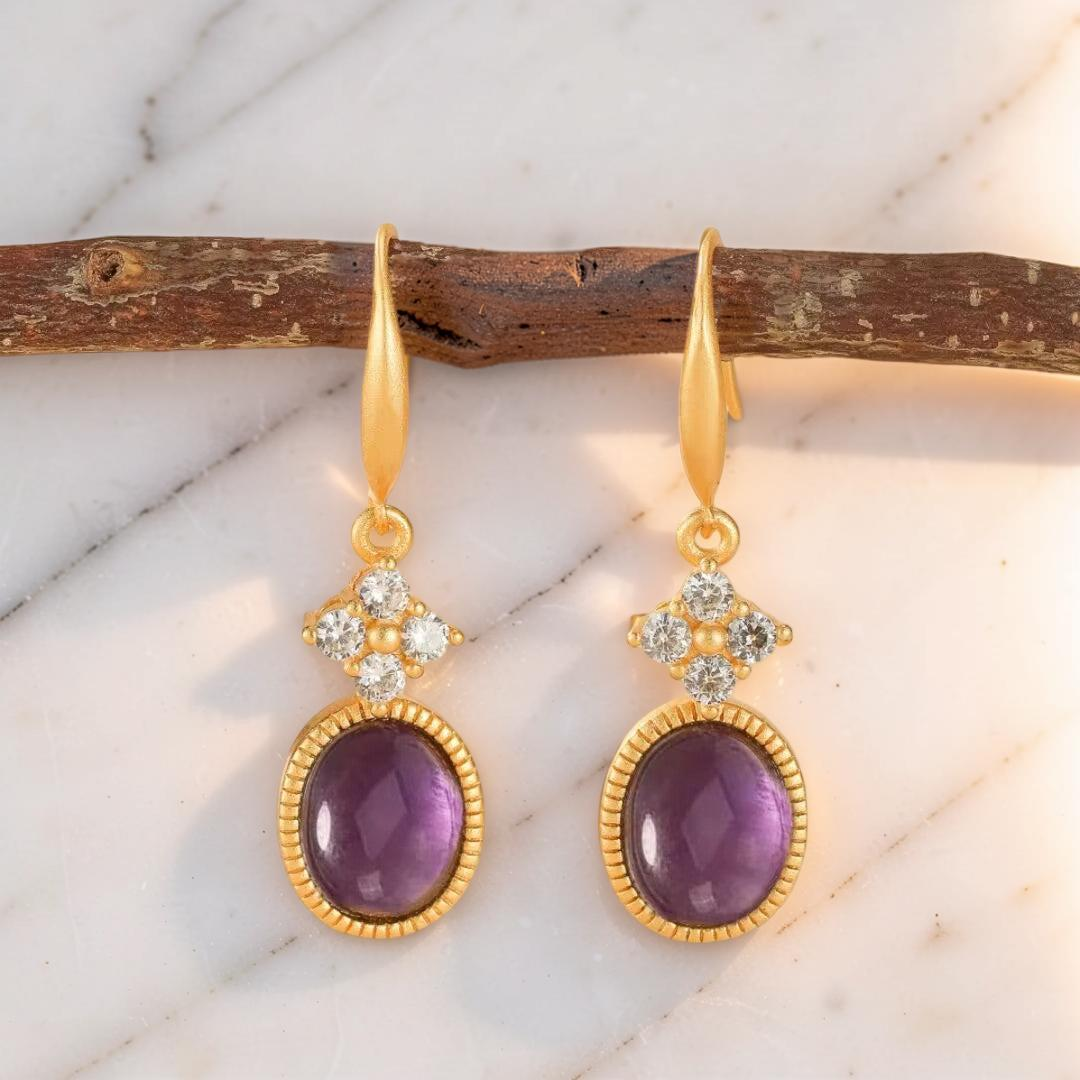 Boucles d'Oreilles Améthyste – Rêve Byzantin, Argent Plaqué Or