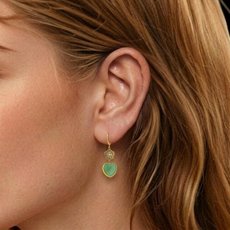 Boucles d'Oreilles Aventurine – Cœur Chanceux