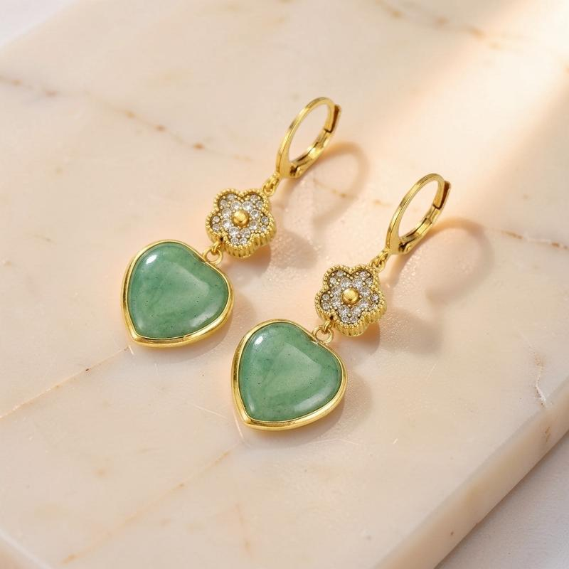 Boucles d'Oreilles Aventurine – Cœur Chanceux