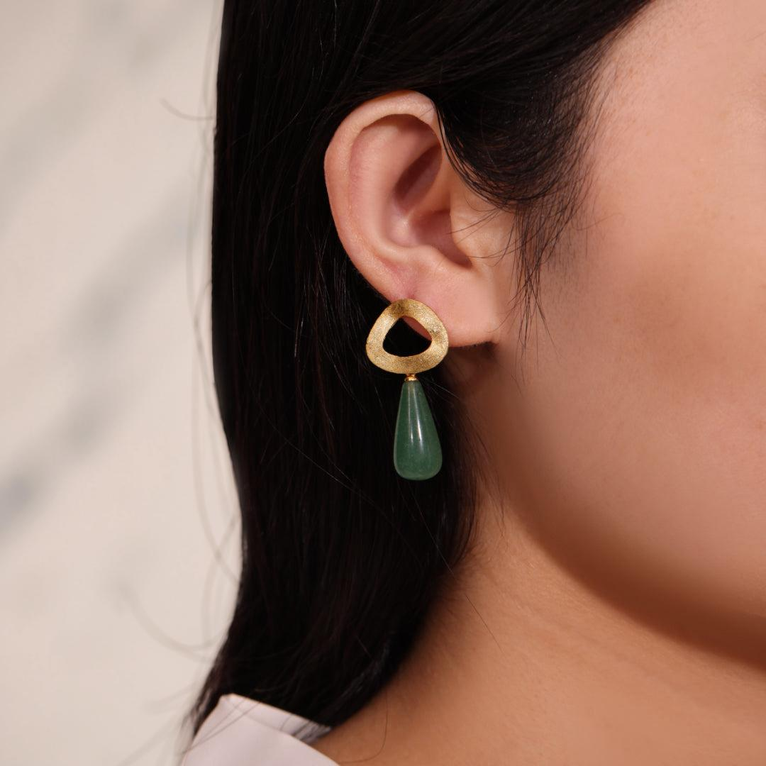 Boucles d'Oreilles Aventurine et Lapis Lazuli – Goutte Dorée, Argent Plaqué Or