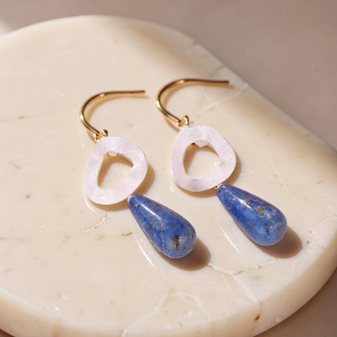 Boucles d'Oreilles Aventurine et Lapis Lazuli – Goutte Dorée, Argent Plaqué Or