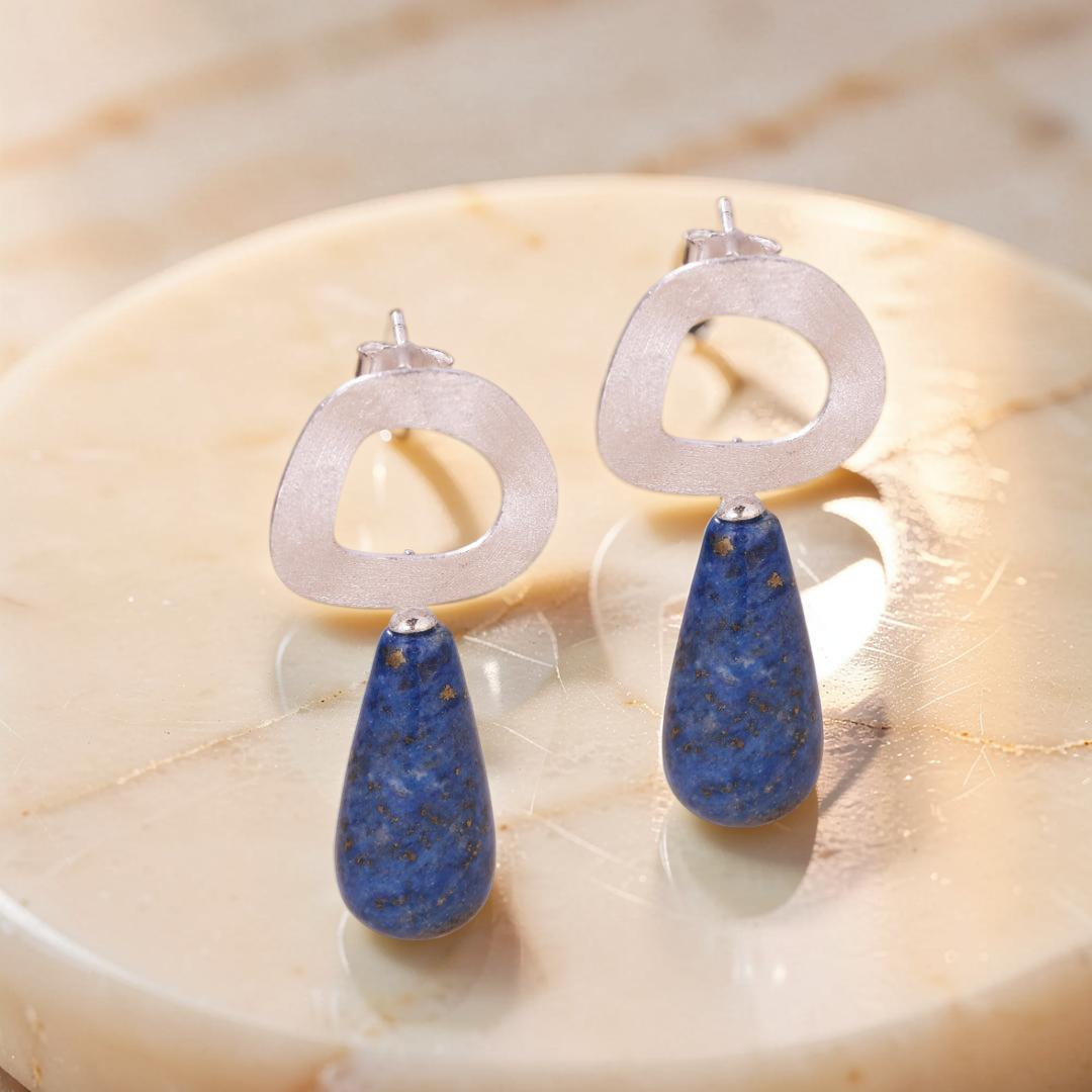 Boucles d'Oreilles Aventurine et Lapis Lazuli – Goutte Dorée, Argent Plaqué Or
