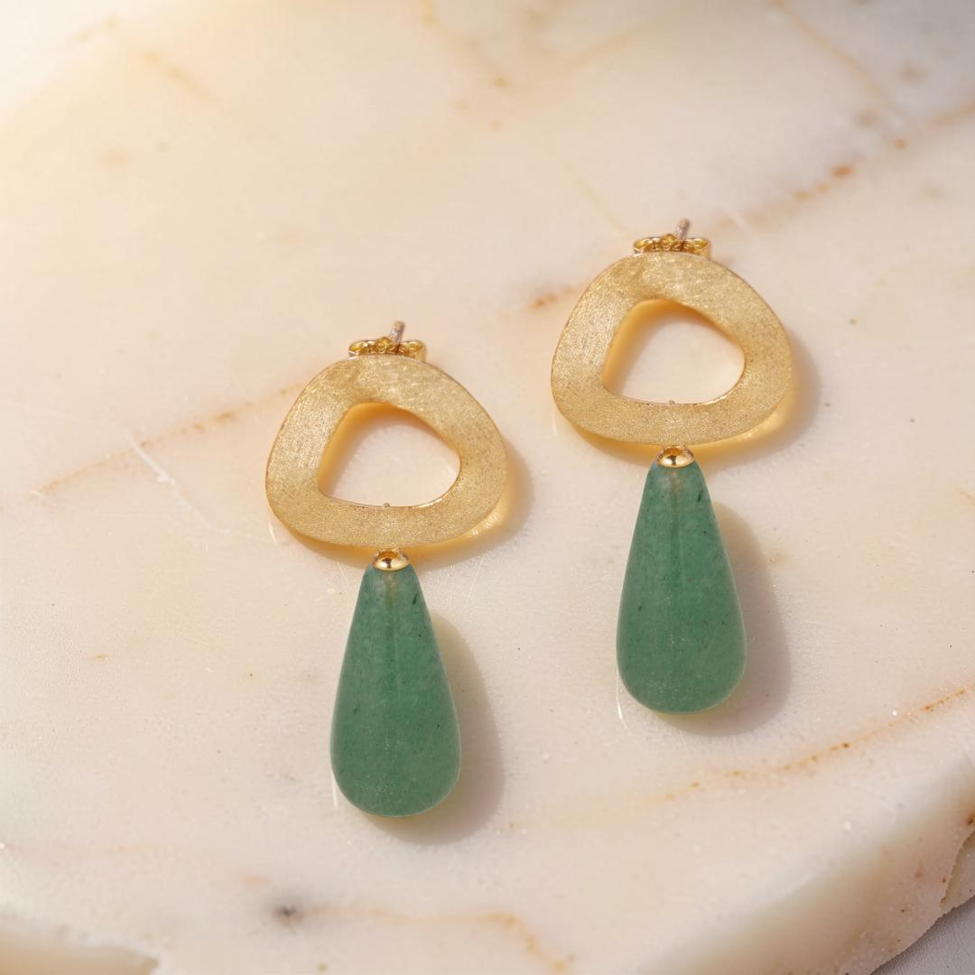 Boucles d'Oreilles Aventurine et Lapis Lazuli – Goutte Dorée, Argent Plaqué Or