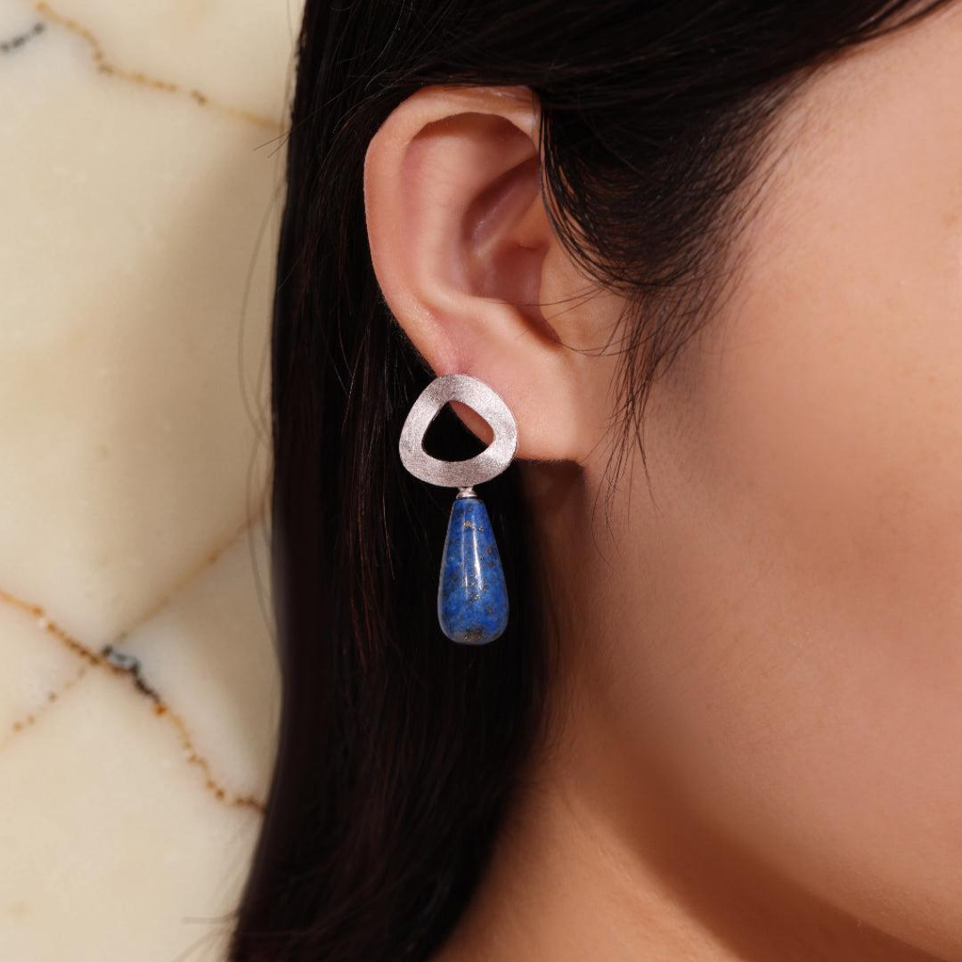Boucles d'Oreilles Aventurine et Lapis Lazuli – Goutte Dorée, Argent Plaqué Or
