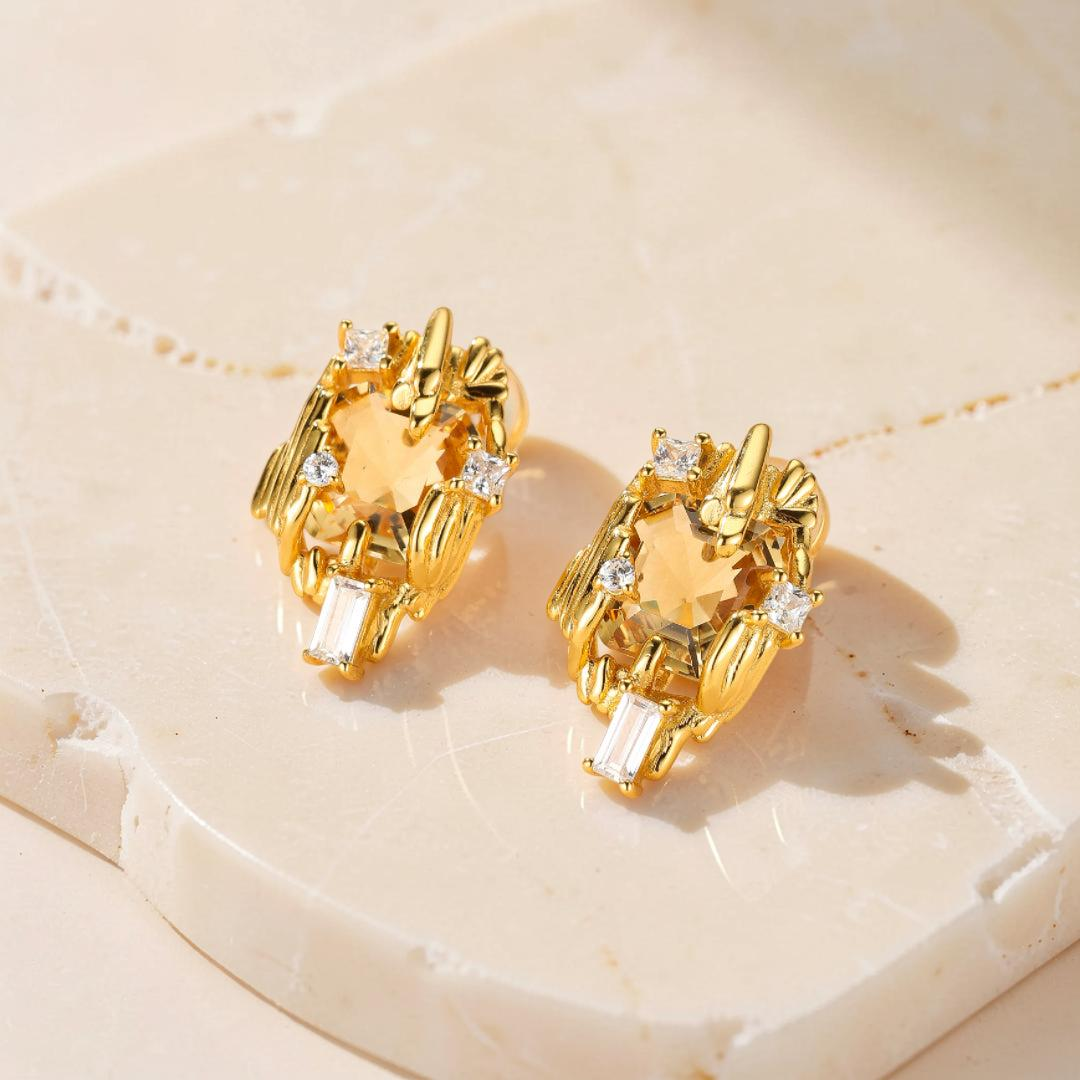 Boucles d'Oreilles Citrine – Trésor Radieux, Argent Plaqué Or