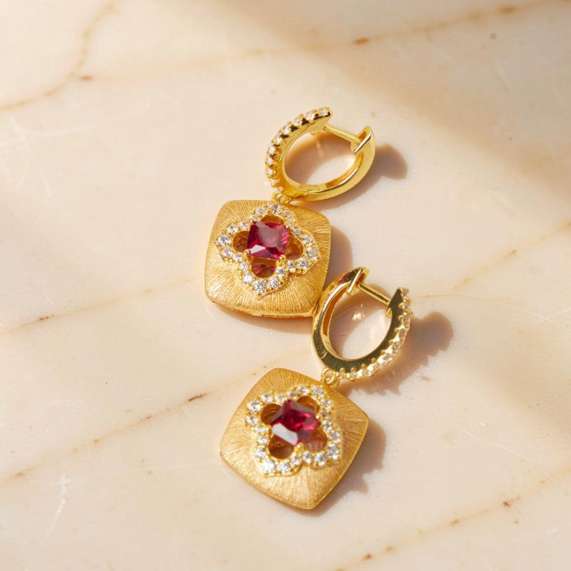 Boucles d'Oreilles Cornaline – Chance Florale, Argent Plaqué Or
