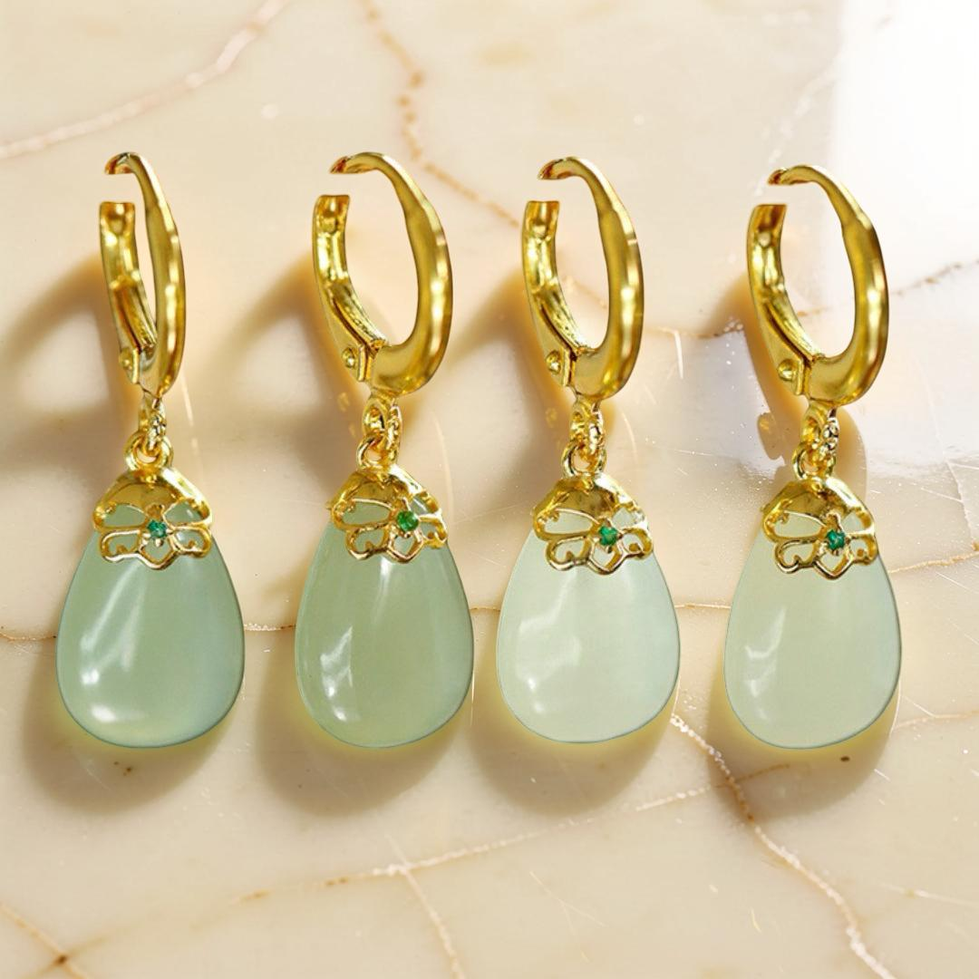 Boucles d'Oreilles Jade – Aura Apaisante, Argent Plaqué Or