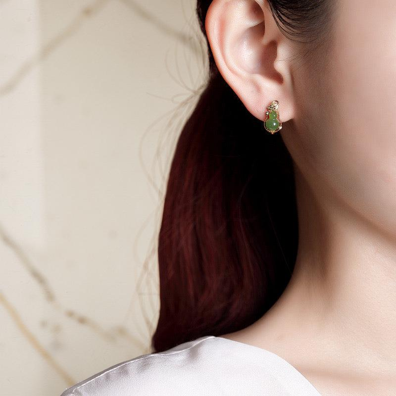 Boucles d'Oreilles Jade – Délice, Argent Plaqué Or