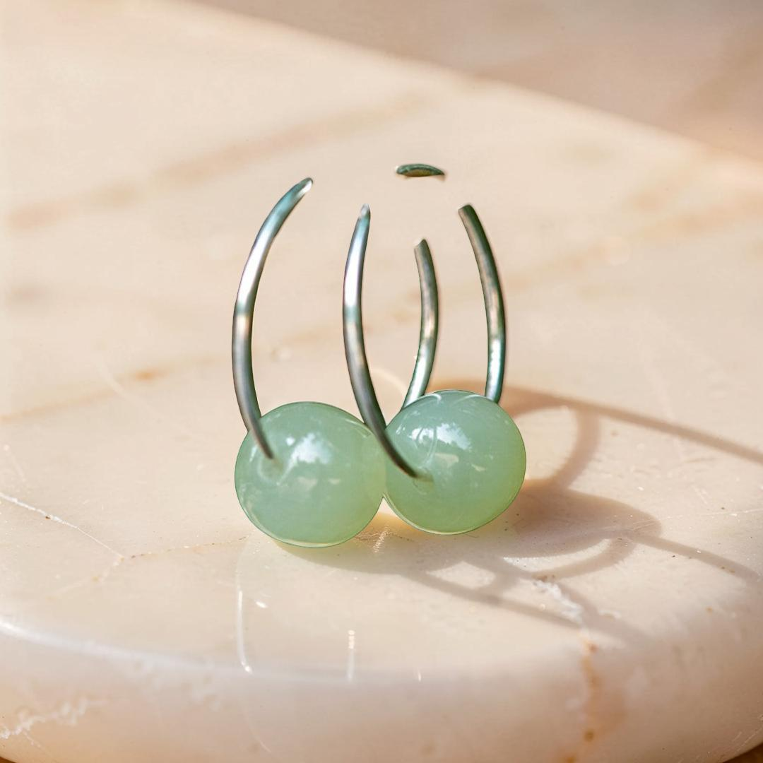Boucles d'Oreilles Jade – Élégance Naturelle, Argent 925