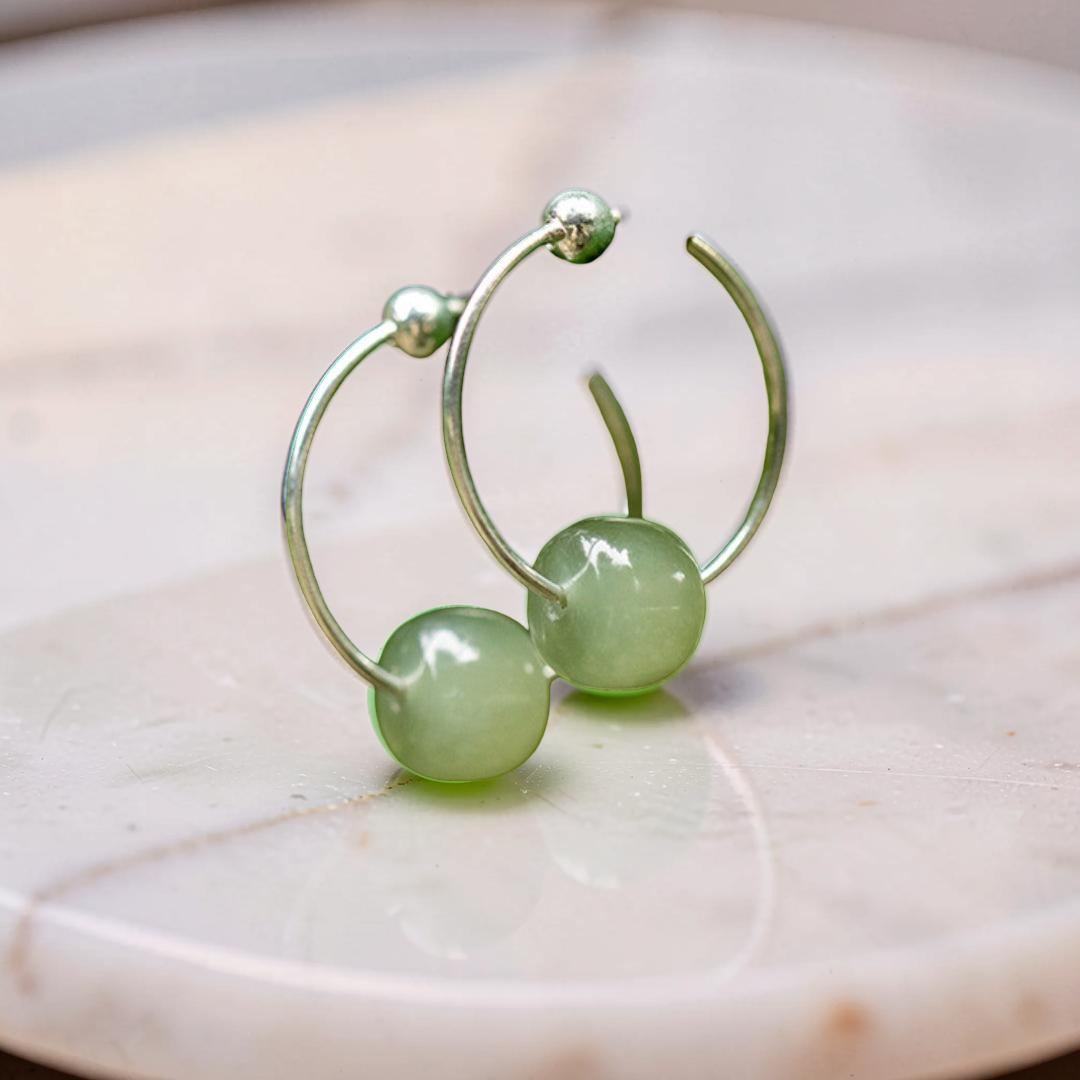 Boucles d'Oreilles Jade – Élégance Naturelle, Argent 925