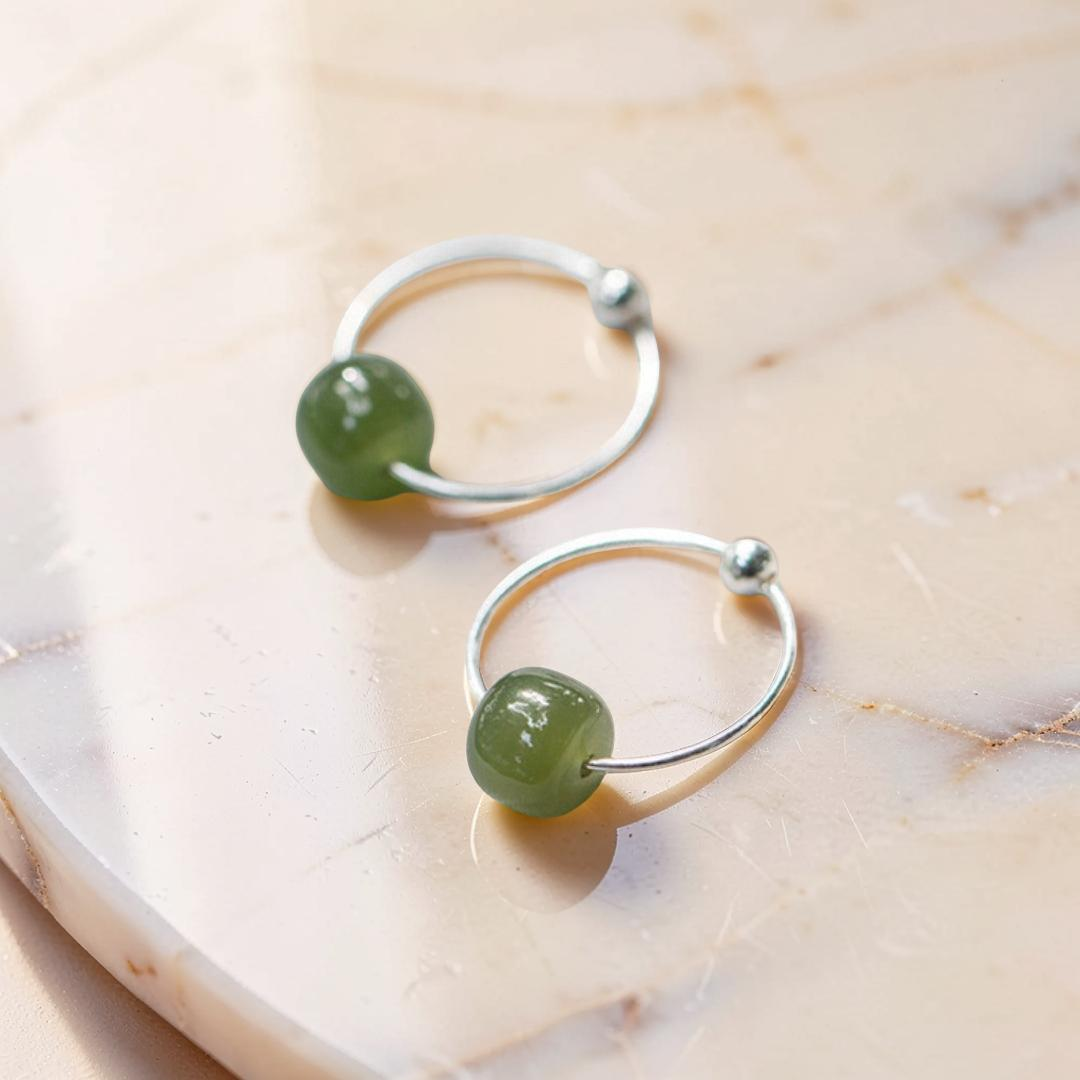 Boucles d'Oreilles Jade – Élégance Naturelle, Argent 925